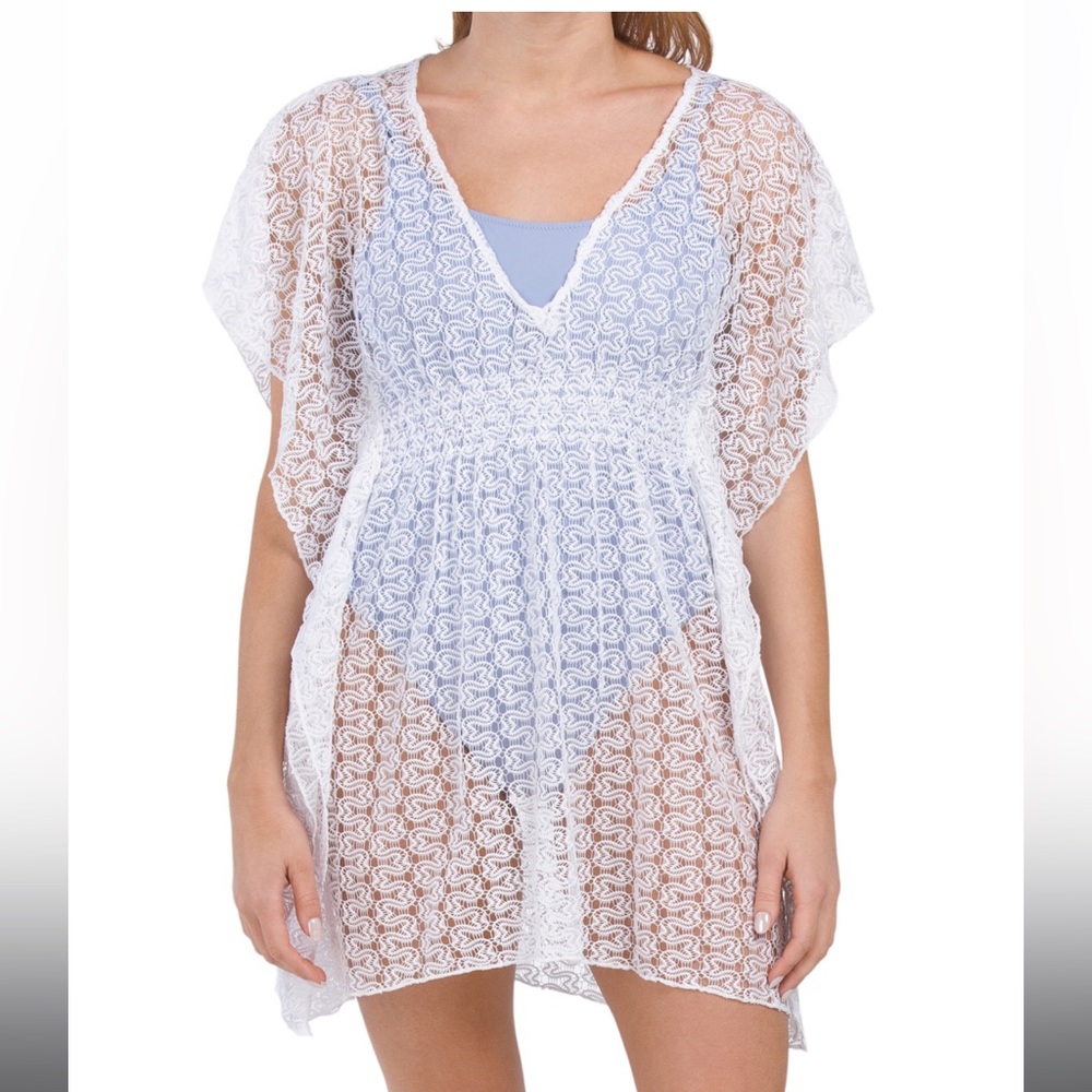 NWT Becca white crochet Tunic Swimsuit Beach Swim Cover Up White M/L